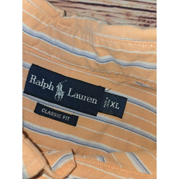 Ralph Lauren Mens Classic Fit Orange Striped Dress Shirt XL - Picture 5 of 8